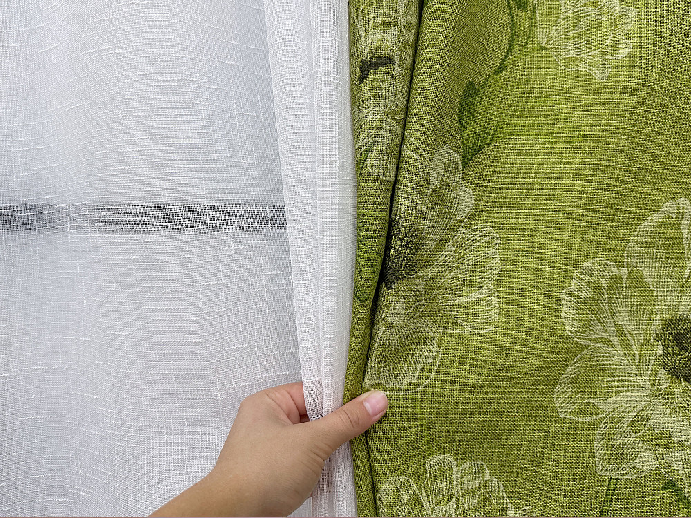 Комплект штор VR-Textil Лен Прованс 150х270 2шт и Тюль 400х270 2077ш-115т Оливковый с белым 71-212/3 Киев - изображение 7