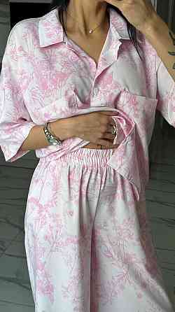 Жіночий легкий принтований костюм трійка: хустинка, сорочка і штани софт Одеса