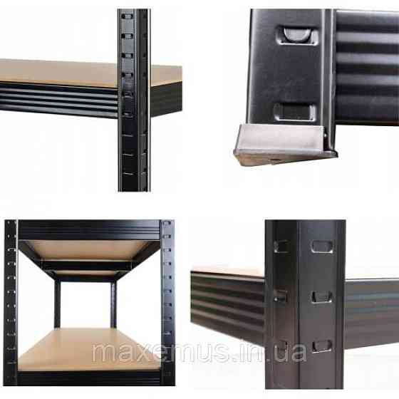 Стеллаж металлический полочный 180х90х40 Металлический стеллаж в подвал макс. 175 кг на полку МДФ черный Мостиська