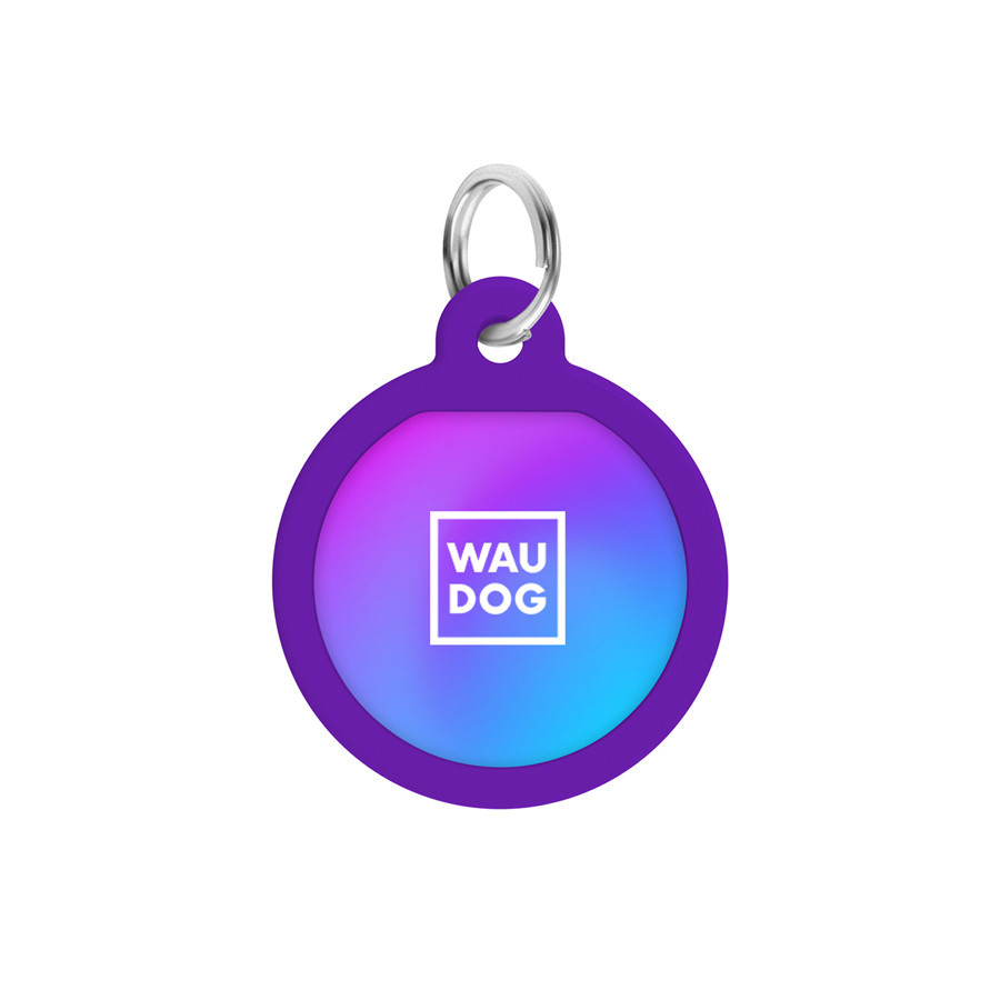 Адресник для собак і котів металевий WAUDOG Smart ID з QR паспортом, малюнок "Градієнт фіолетовий", коло, Д 25 мм Київ - фото 2