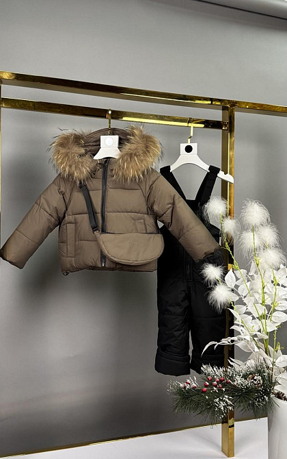 Детский зимний комбинезон для девочек куртка и полукомбинезон с сумкой 74,80,86,98 шоколад Николаев - изображение 1