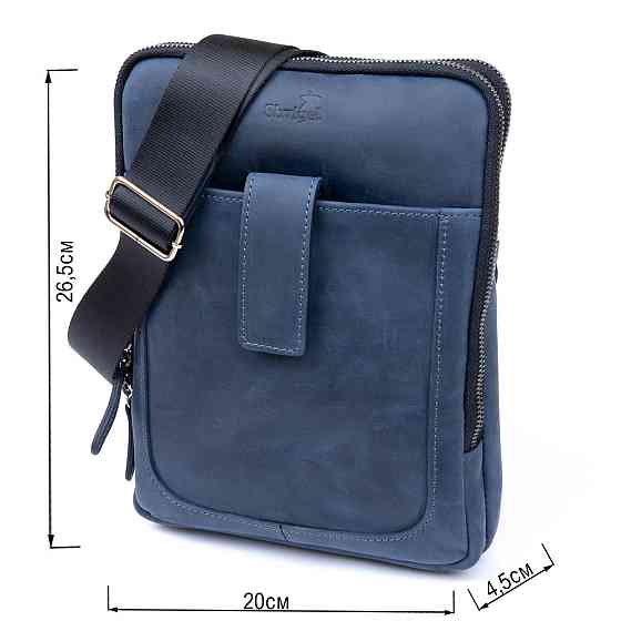 Сумка чоловіча планшет на два відділення вінтажна шкіряна SHVIGEL 11284 Синя Київ