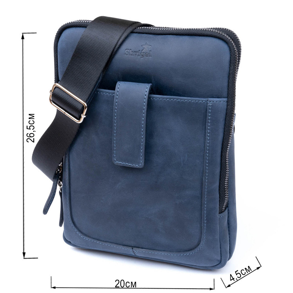 Сумка мужская планшет на два отделения винтажная кожаная SHVIGEL 11284 Синяя Киев - изображение 3