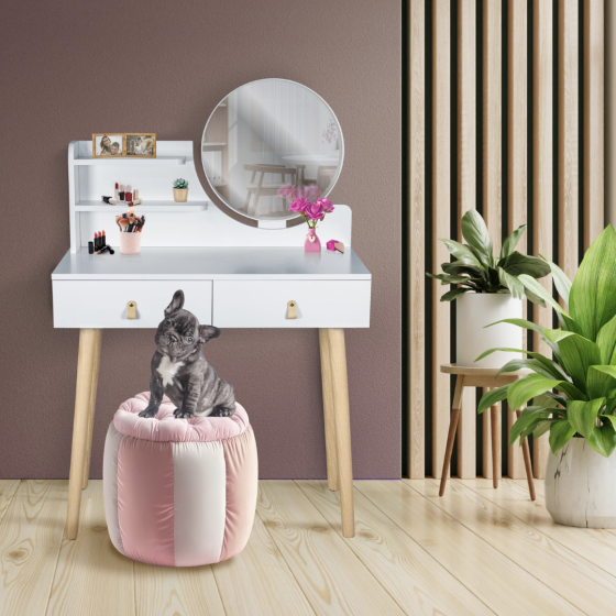 Туалетний столик Jumi Scandi з шухлядами, шкіряні ручки, білий Київ