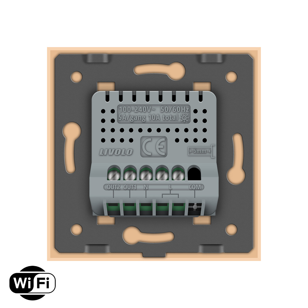 LIVOLO Розумний сенсорний Wi-Fi вимикач 2 сенсора LIVOLO золотий матове скло Коломия - фото 4