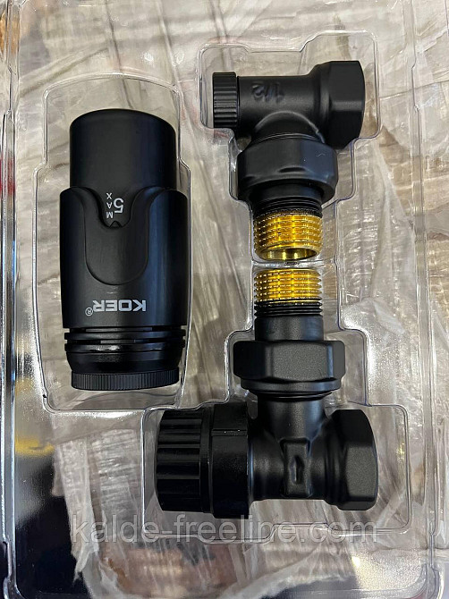 Комплект для радиаторов угловых кранов "Koer"с термостатической головкой Black Харків - фото 1