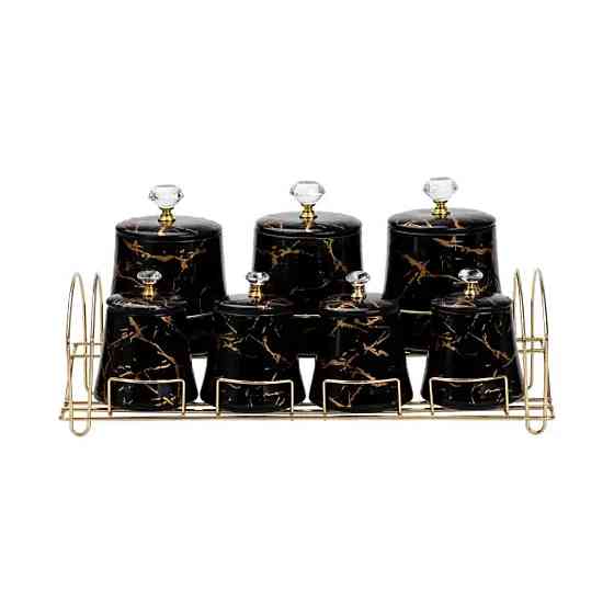 Набір для спецій 4 шт по 250 мл і 3 шт по 550 мл на металевій підставці чорний HP1249 Коломия