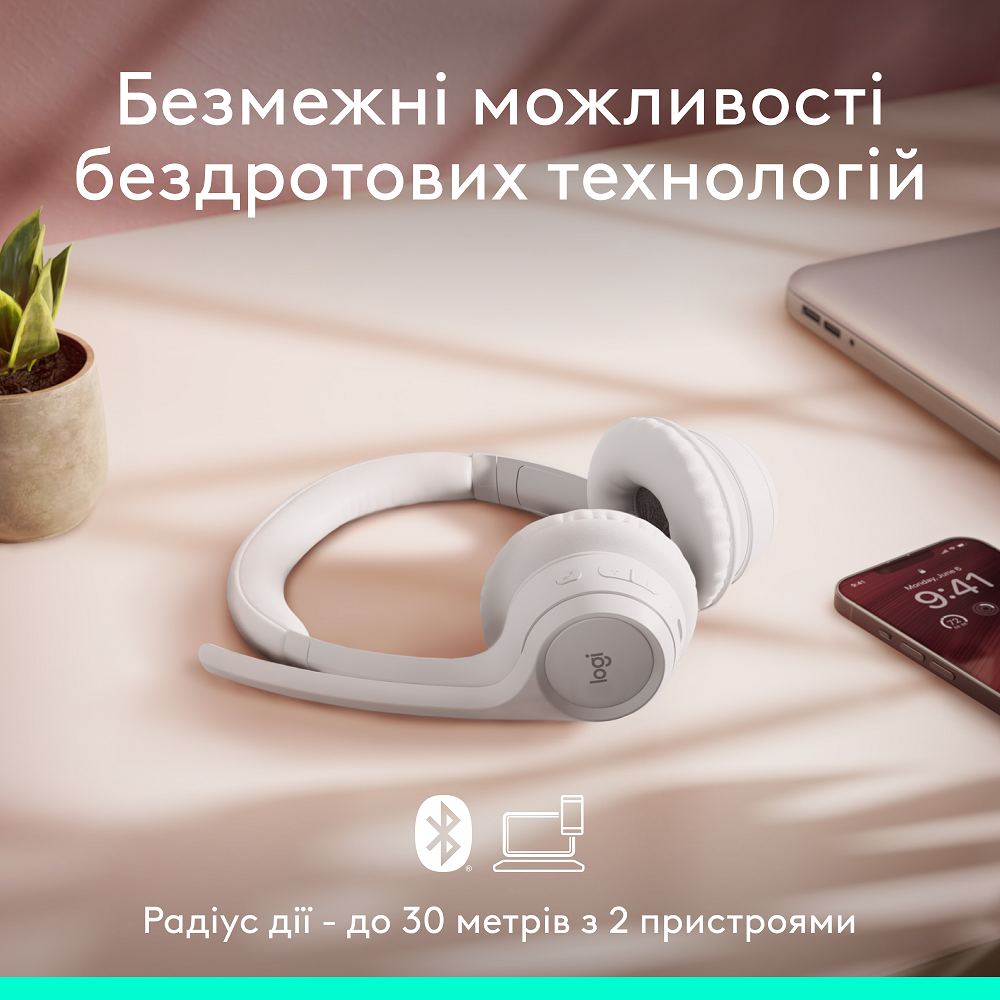 Гарнітура Logitech Zone 300 Wireless Headset BT White (981-001417) (6996323) Київ - фото 7