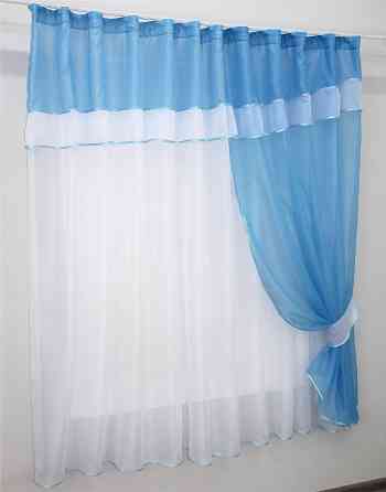 Кухонная занавеска VR-Textil № 018к штора и тюль с ламбрекеном голубой с белым 280х170 см (52-0333) Киев