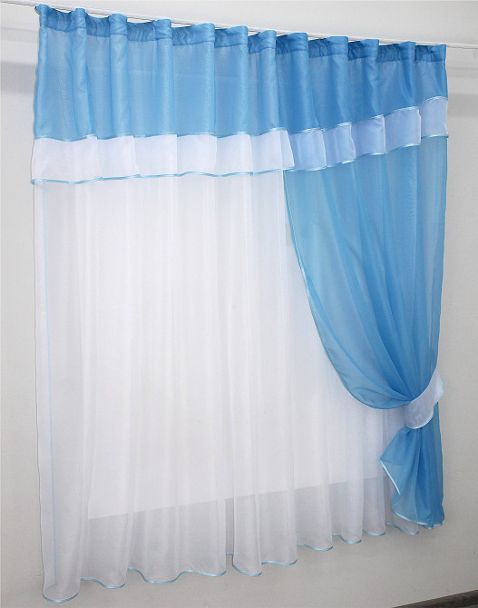 Кухонная занавеска VR-Textil № 018к штора и тюль с ламбрекеном голубой с белым 280х170 см (52-0333) Киев - изображение 2