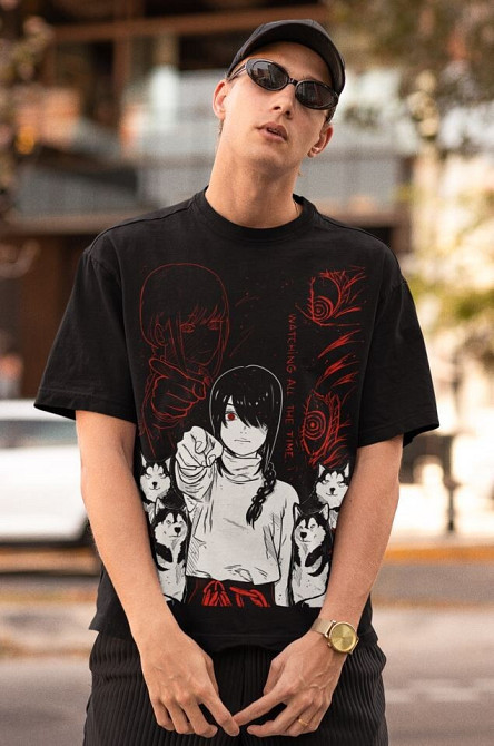 Футболка з аніме принтом Людина-бензопила оверсайз (S/M/L) Чорний AnimeJ0905 Дніпро - фото 2