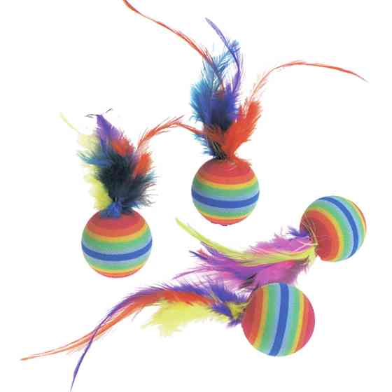 Flamingo Rainbow Ball ФЛАМИНГО РАДУЖНЫЙ МЯЧ с перьями, игрушка для котов, 4шт. Киев