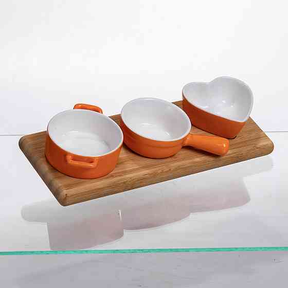 Yiwu Набір порцелянових менажниць3 (шт) по 50 (мл) на бамбуковій підставці Помаранчевий -O Коломия