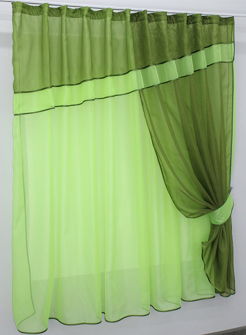 Кухонная занавеска VR-Textil № 018к штора и тюль с ламбрекеном оливковый с салатовым 270х170 см (50-217) Киев - изображение 2