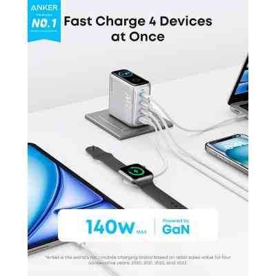 Зарядний пристрій Anker Laptop GaN 140W 3xUSB-C PD3.1 + USB-A + display + cable Silver (B2697G41) Вінниця