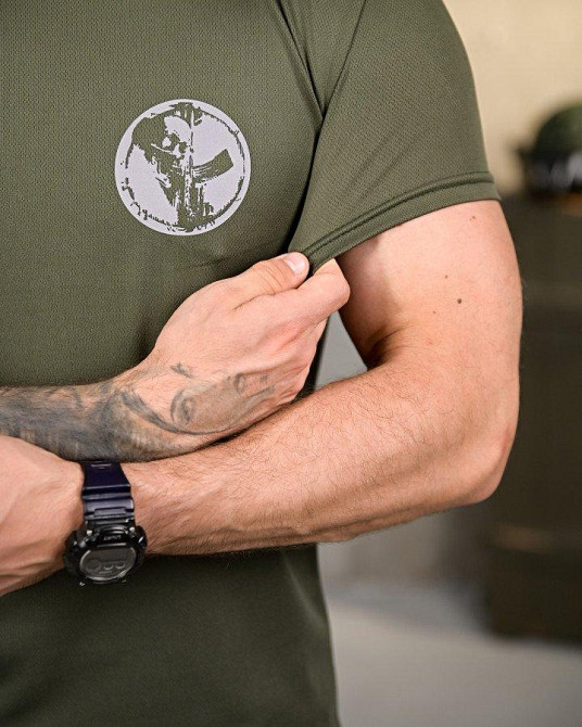 Тактична чоловіча потовідвідна футболка принт бій хакі Одеса - фото 10