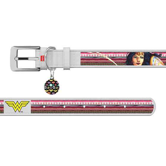 Нашийник для собак шкіряний WAUDOG Design з QR-паспортом, малюнок "Диво-жінка", Ш 20 мм, Д 29-38 см білий Вінниця