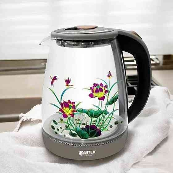 Електричний чайник BITEK BT-3111 з квіткою 1,8 л 2400Вт синє LED-підсвічування Одеса