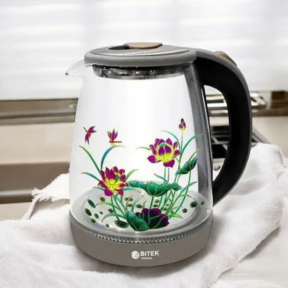 Електричний чайник BITEK BT-3111 з квіткою 1,8 л 2400Вт синє LED-підсвічування Одеса - фото 2