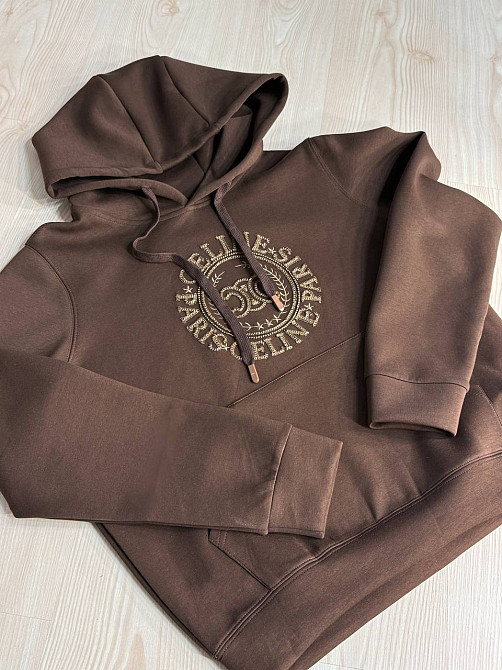 Худи женское A-N 30077 с капюшоном и ажурной вышивкой коричневое, коричневый, L Киев - изображение 7