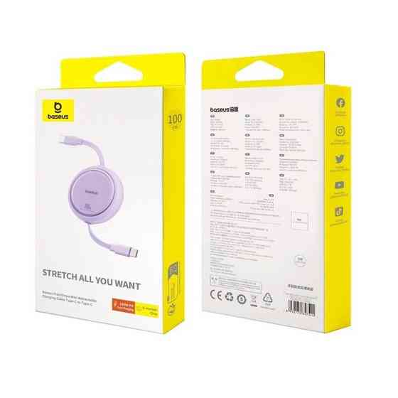 Кабель Baseus Free2Draw Mini Retractable Charging Cable Type-C to Type-C 100W 1m Nebula Purple Київ