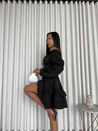 Женское стильное мини платье с воланами креп костюмка Черный, 44/46 Одесса