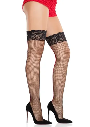 Чулки Leg Avenue Backseam Fishnet Stay Ups with Lace Top One Size Львов