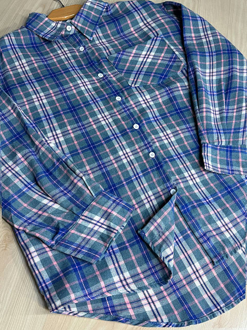Рубашка женская Baoyu 225-1 в клетку оверсайз фланель, бірюзовий, one size Киев - изображение 3