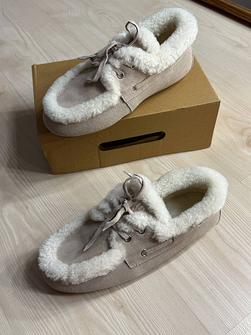 Ботинки женские Hengji 992-11 замшевые мокасины на меху с опушкой бежевые, 38, 24,5 см Киев - изображение 14