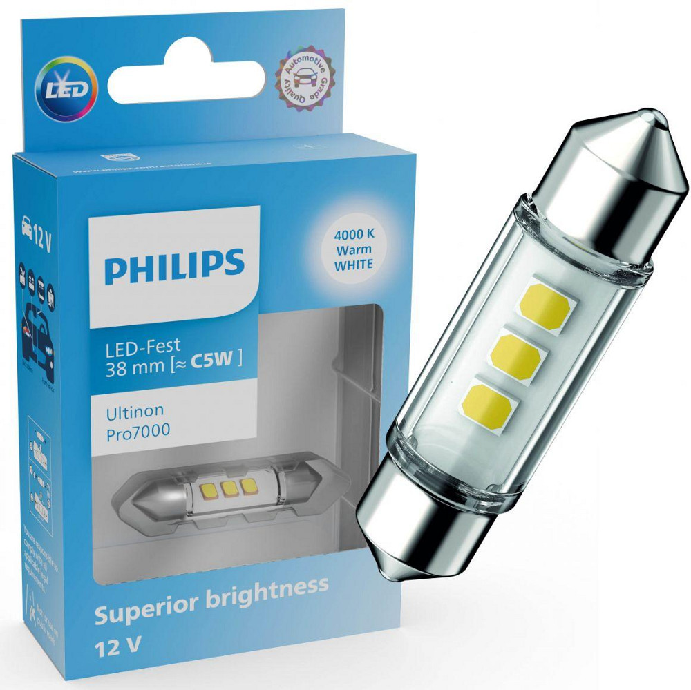 Світлодіодна лампа PHILIPS 11854WU70X1 C5W/C10W LED Ultinon Pro7000 Festoon SV8.5 WHITE 4000K 38mm 12V (1 шт) Харків - фото 1