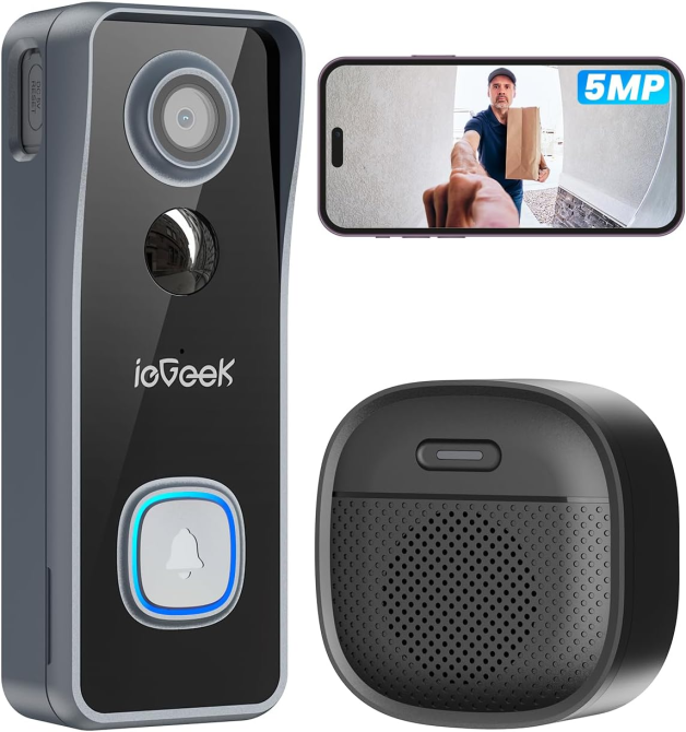 Видеозвонок ieGeek Bell J9 Plus 5 МП, Wi-Fi 2,4 ГГц, PIR, ночное видение, двусторонняя связь, звонок в комплекте Киев - изображение 2