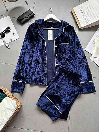 Жіноча домашня повсякденна велюрова піжама Темно-синій, 42/44 Одеса