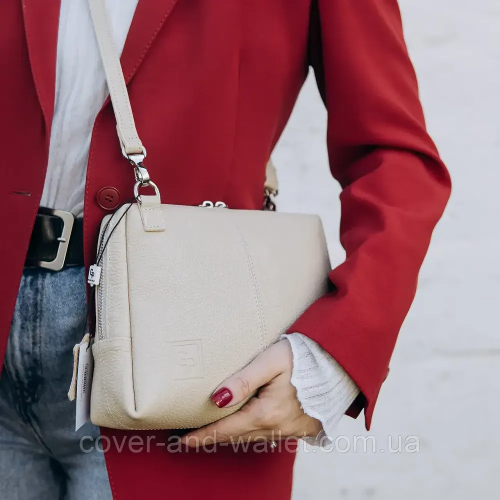 Стильная женская сумка кросс-боди из натуральной кожи бежевого цвета Grande Pelle 702743 Киев - изображение 5