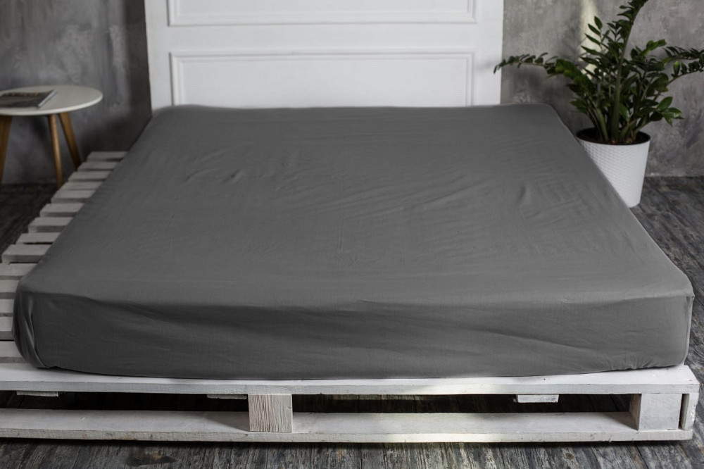 Ecotton Простирадло на резинці Ecotton 160х200 см із сатину сірий графіт Grey 161 Киев - изображение 1
