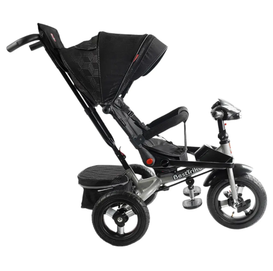 Велосипед триколісний Best Trike із батьківською ручкою музичною панеллю надувні колеса Чорний (F–695-12) Чернігів