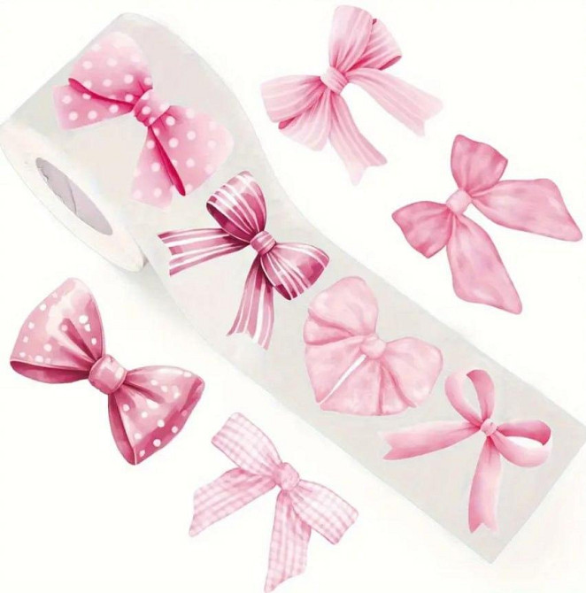 Рулон стикеров бантики – 500 штук розовых наклеек, 8 дизайнов Киев - изображение 2