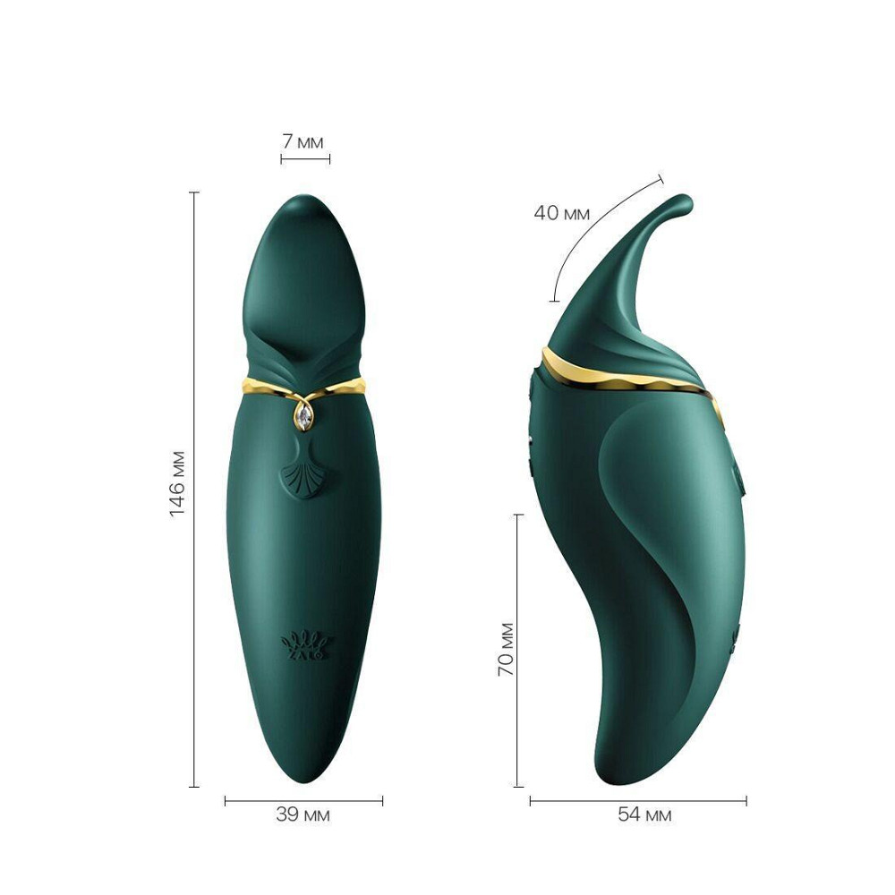 Вибратор 2в1 с язычком Zalo — Hero Jewel Green, кристалл Swarovski Sex Aura Киев - изображение 2