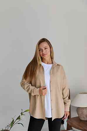 Жіноча сорочка для вагітних стилю oversize з мікровельвету Varna розмір 2XL-3XL Lullababe бежева Кривий Ріг