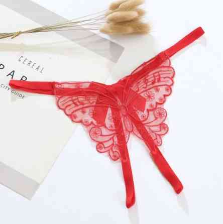 Трусики з розрізом та метеликом стрінги червоні - розмір універсальний, резинка до 100см Київ