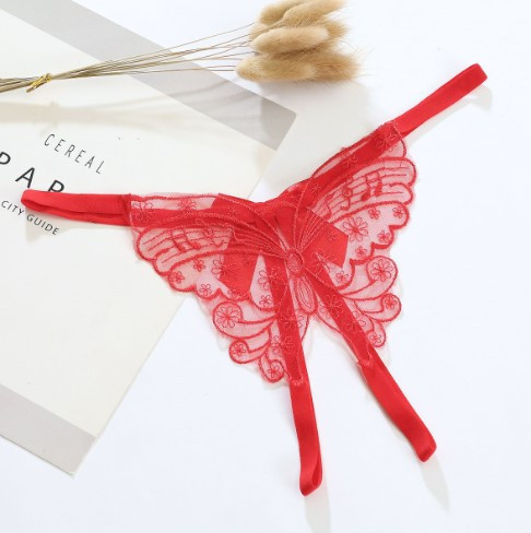 Трусики з розрізом та метеликом стрінги червоні - розмір універсальний, резинка до 100см Київ - фото 1