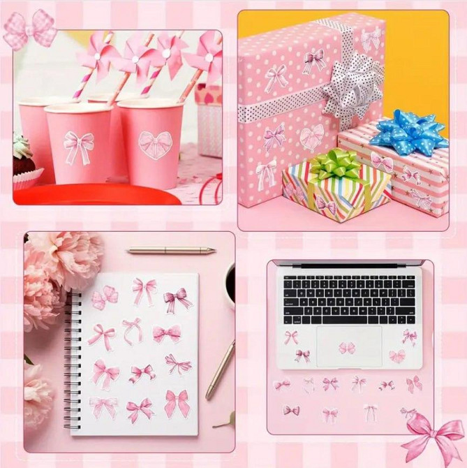 Рулон стикеров бантики – 500 штук розовых наклеек, 8 дизайнов Киев - изображение 3