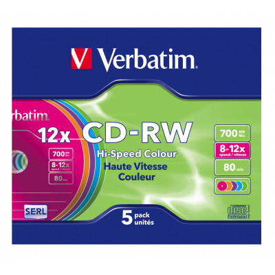 Диск CD Verbatim CD-RW 700Mb 12X SlimBox 5шт Color (43167) Винница - изображение 7