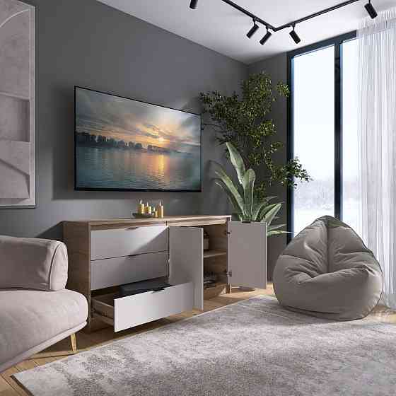 Великий комод із дверима та 3-ма шухлядами Еверест Сіті-1500 150,2х38х74,6 Дуб сонома/Білий (DTM-071102) Львів