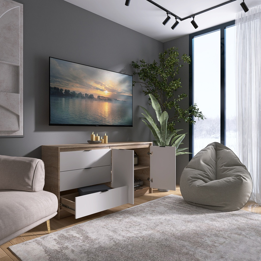 Большой комод с дверями и 3-мя ящиками Эверест Сити-1500 150,2х38х74,6 Дуб сонома/Белый (DTM-071102) Львов - изображение 6