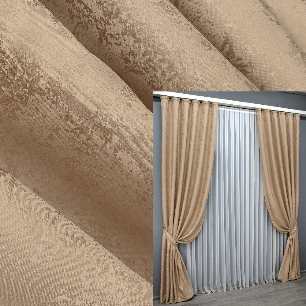 Комплект готовых штор VR-Textil Жаккард Мрамор Al1 № 438ш Темно бежевый 100х290 см 2 шт (31-152) Киев - изображение 9