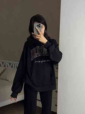 Жіноча повсякденна оверсайз худі з накатом турецька двонитка Чорний Одеса