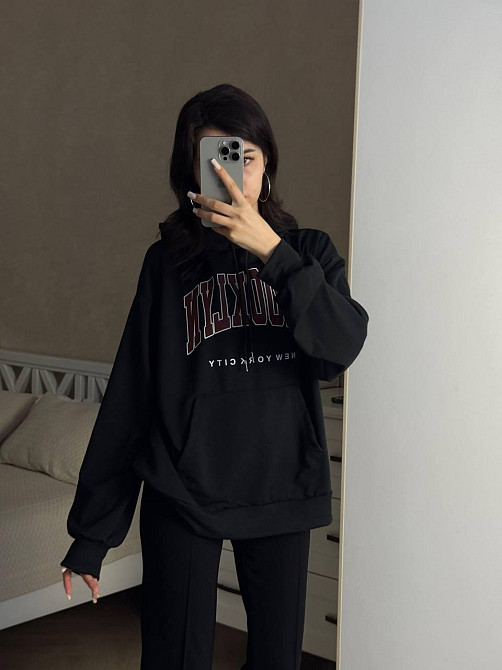Жіноча повсякденна оверсайз худі з накатом турецька двонитка Чорний Одеса - фото 2