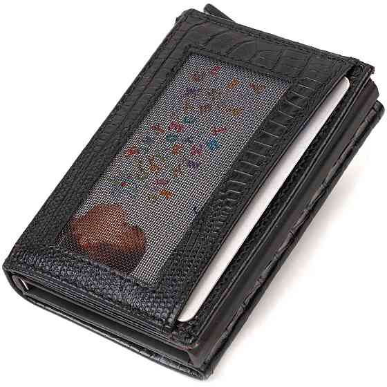 Фактурный картхолдер унисекс в три сложения с автоматическим механизмом из натуральной кожи с тиснением CANPELLINI 21931 Черный Киев