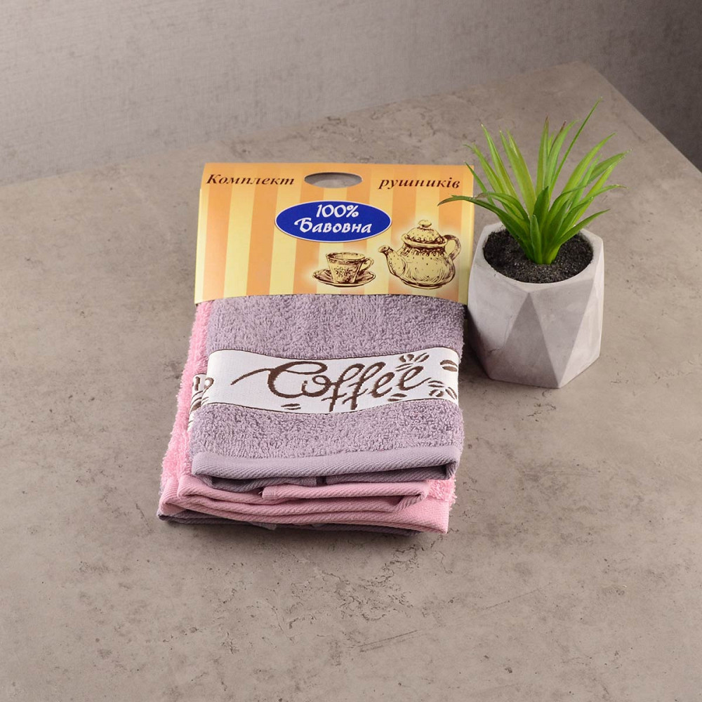 Набір кухонних махрових рушників 2шт GM Textile 30x50см, 30x50см Coffee 400г / м2 (Сірий / Рожевий) Суми - фото 2