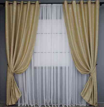 Комплект штор на люверсах VR-Textil Льон Савана № 982ш Бежевий 150х250 см 2 шт (37-0099) Київ